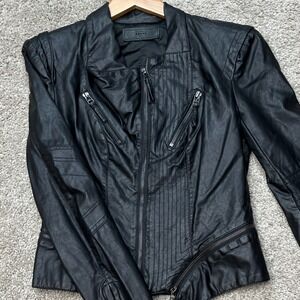BLANKNYC Moto Jacket Womens XS Black Long Sleeve Faux Leather Asymmetric Zip EUC